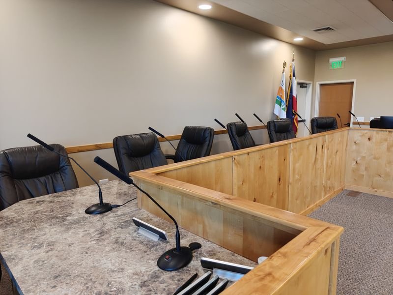 Marriott-Slaterville council chamber projection screen and dais