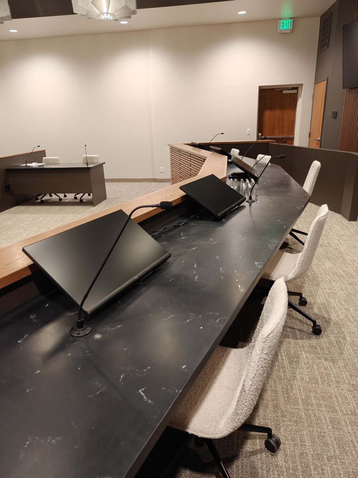 Virgin Town Hall council chamber with custom millwork and integrated displays